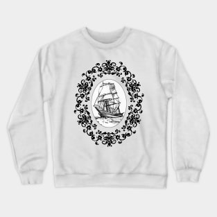 Sailboat framed with stylized foliage Crewneck Sweatshirt